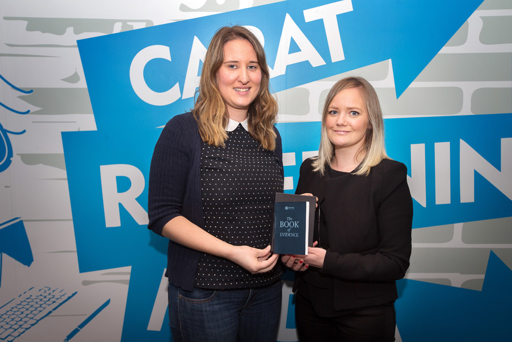 Winner of the Book of Evidence competition Emer Merriman, Senior Digital Account Manager with Carat with Gill Verrecchia, Account Manager at INM. Photo: Tony Gavin 24/5/2016