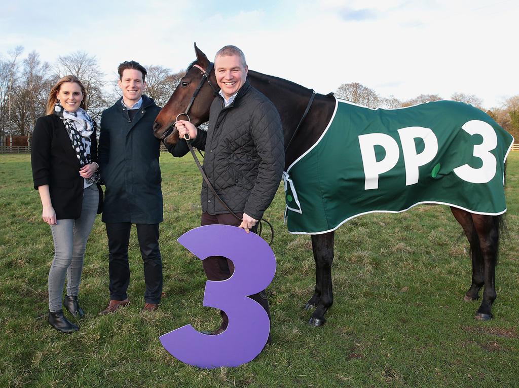 Paula McCarthy, Head of Sales, Virgin Media Solutions,Alan Daly, Business Director, OMD Ireland  and Paddy Power, Director of Communications, Paddy Power  when they announced Paddy Power as the sponsor of TV3s exclusive UK Horse Racing coverage in 2017.  Picture:Brian McEvoy No repro fee