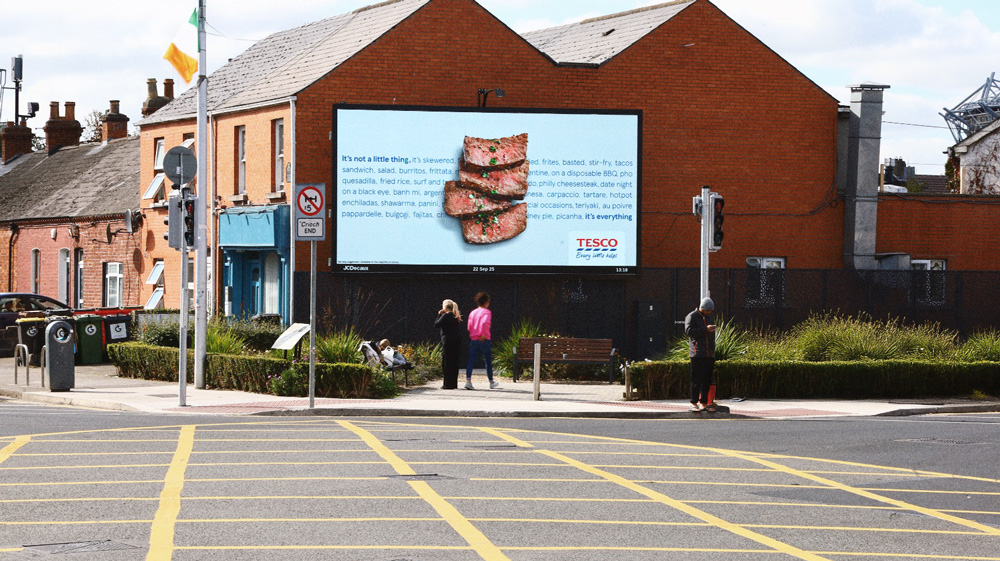 Tesco Ireland OOH campaign featuring a steak billboard from the It’s Not a Little Thing, It’s Everything platform