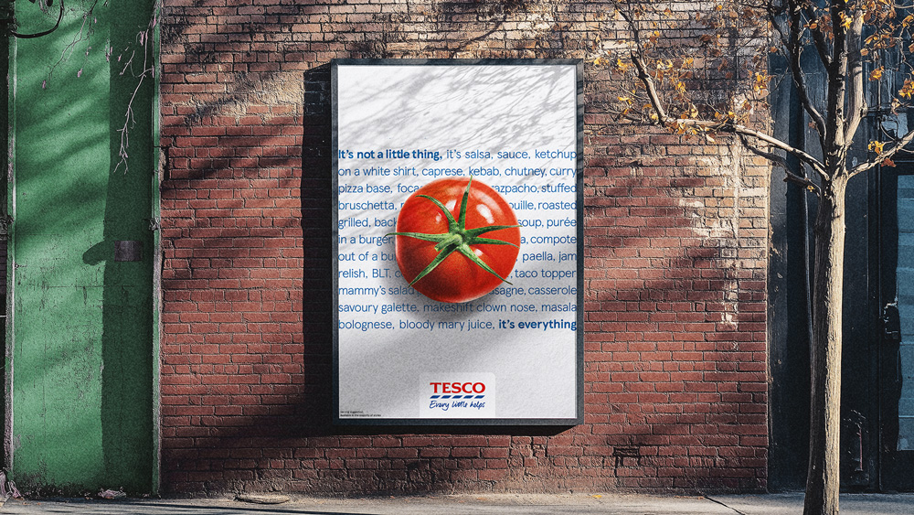 Tesco Ireland OOH campaign highlighting fresh tomato ingredient across Dublin streets